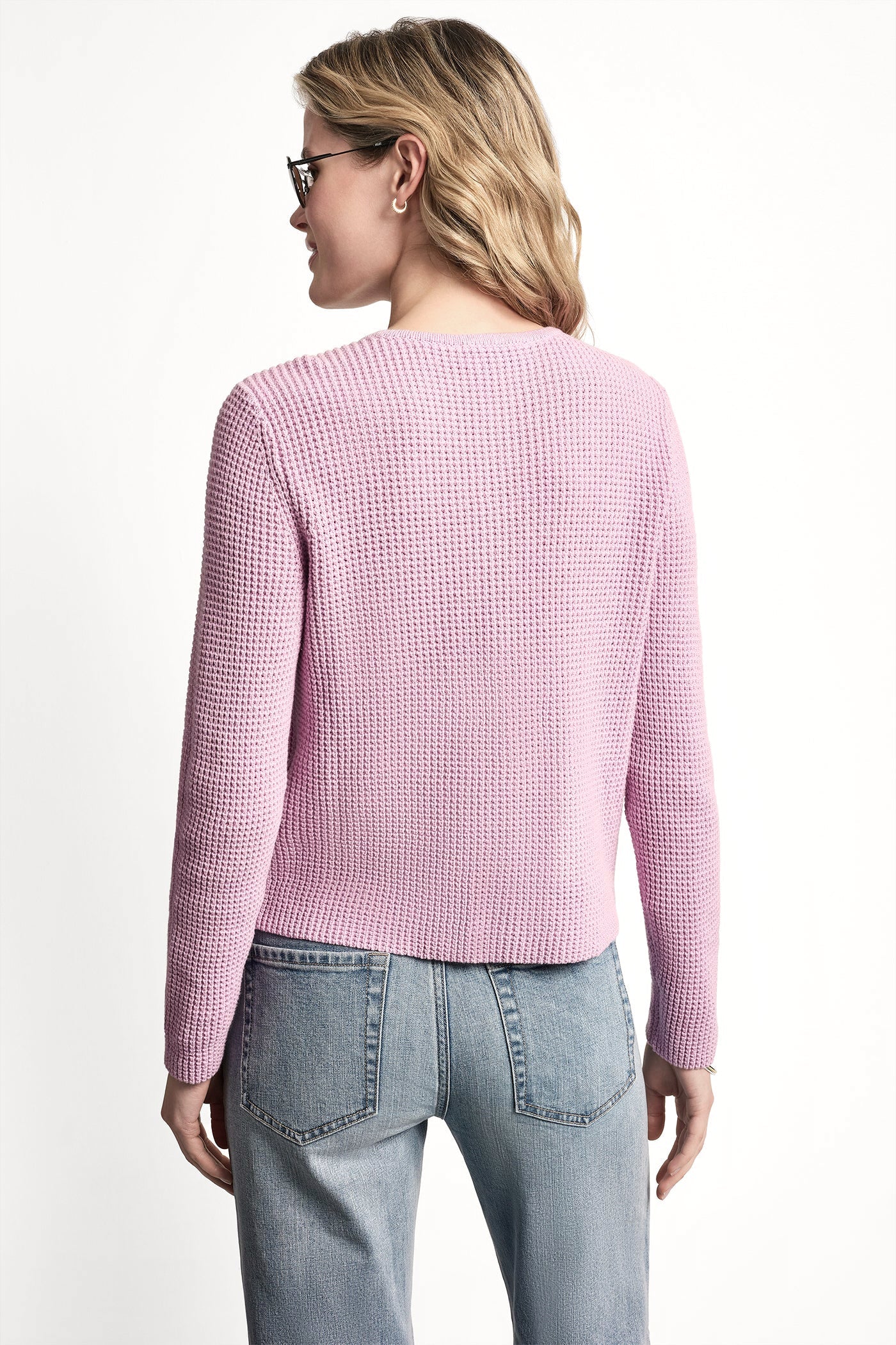 TUCK STITCH CREW NECK CARDIGAN