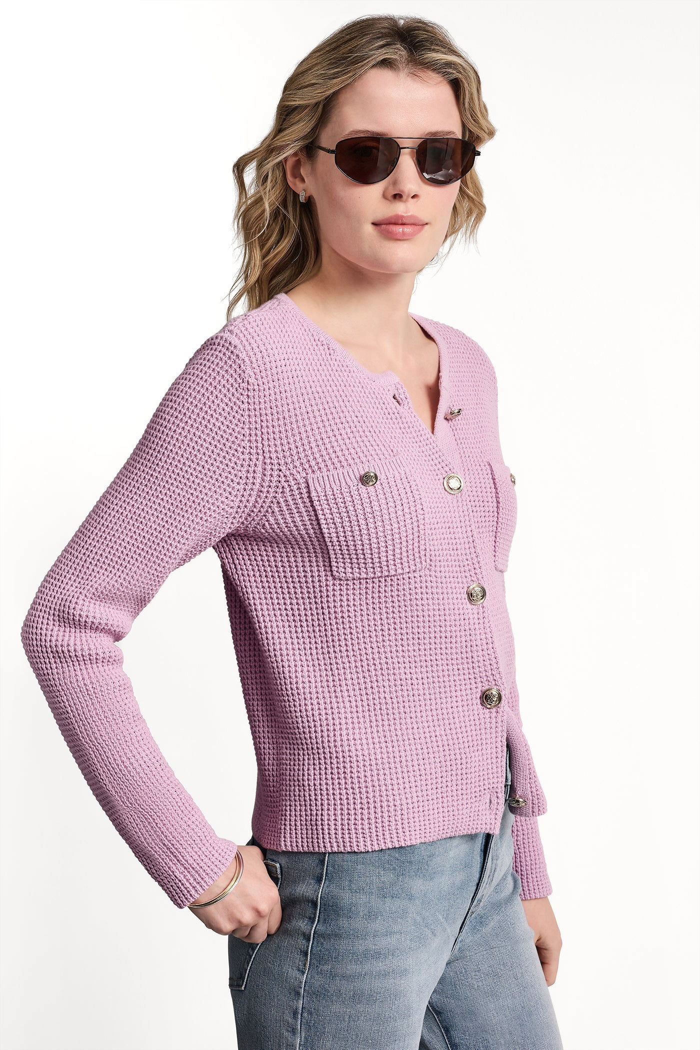 TUCK STITCH CREW NECK CARDIGAN