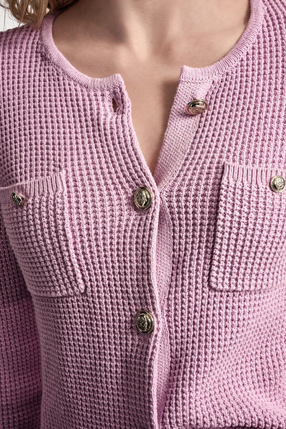 TUCK STITCH CREW NECK CARDIGAN
