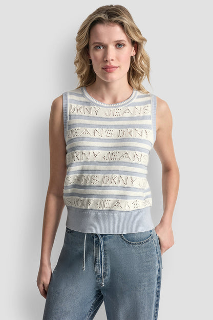 LOGO POINTELLE STRIPED SWEATER