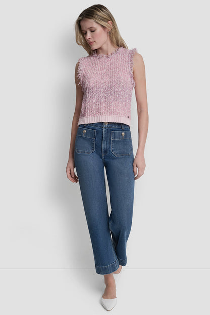 TWEED FRINGE SWEATER WITH LOGO CHARM
