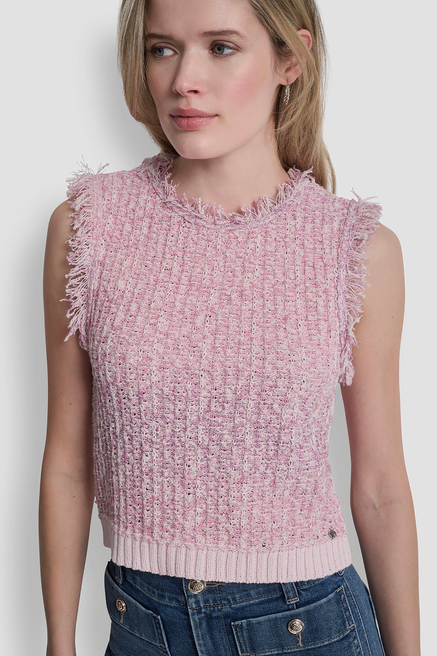 TWEED FRINGE SWEATER WITH LOGO CHARM