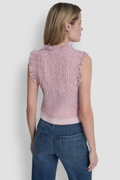 TWEED FRINGE SWEATER WITH LOGO CHARM