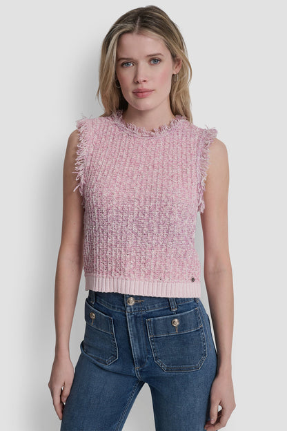 TWEED FRINGE SWEATER WITH LOGO CHARM