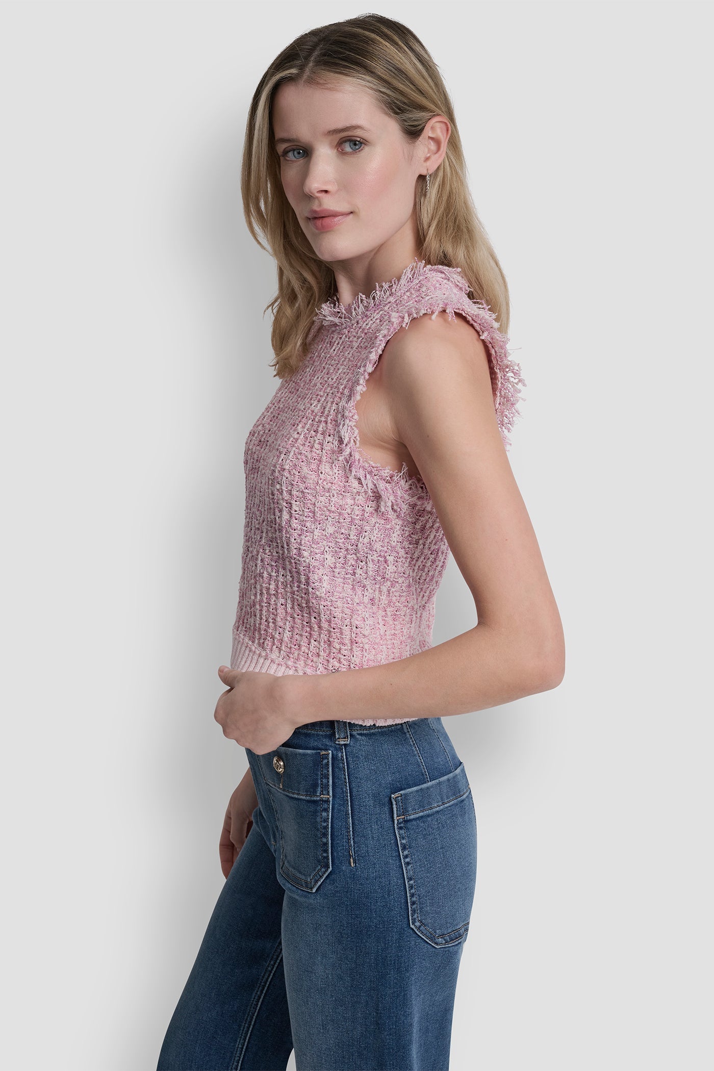 TWEED FRINGE SWEATER WITH LOGO CHARM