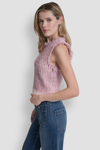 TWEED FRINGE SWEATER WITH LOGO CHARM