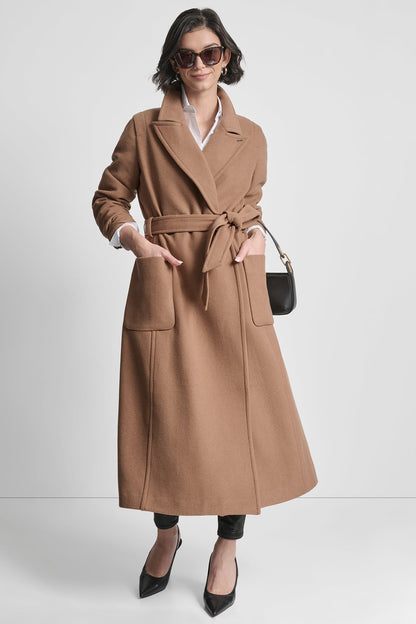 LONG WOOL TAILORED TIE WAIST COAT