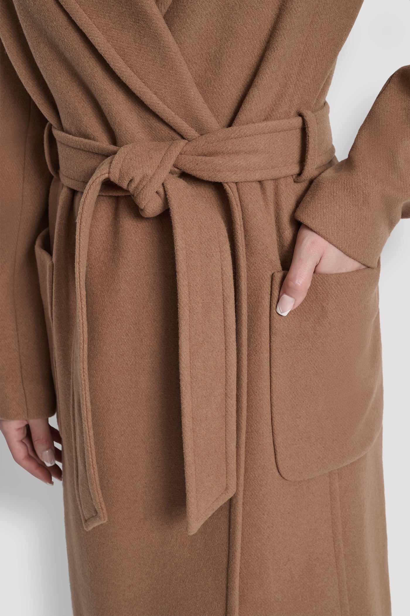 LONG WOOL TAILORED TIE WAIST COAT