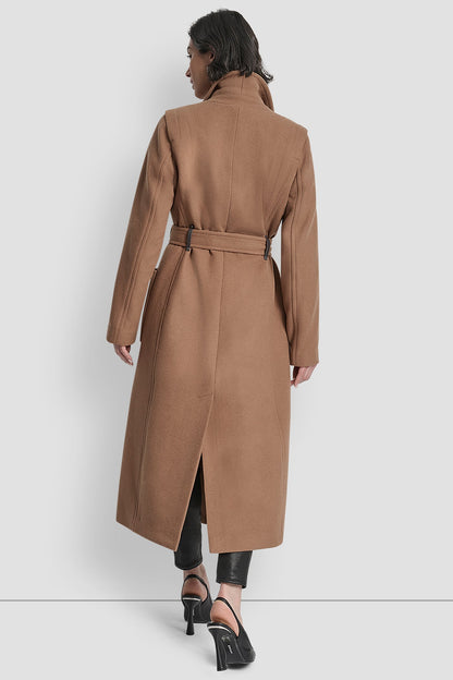 LONG WOOL TAILORED TIE WAIST COAT