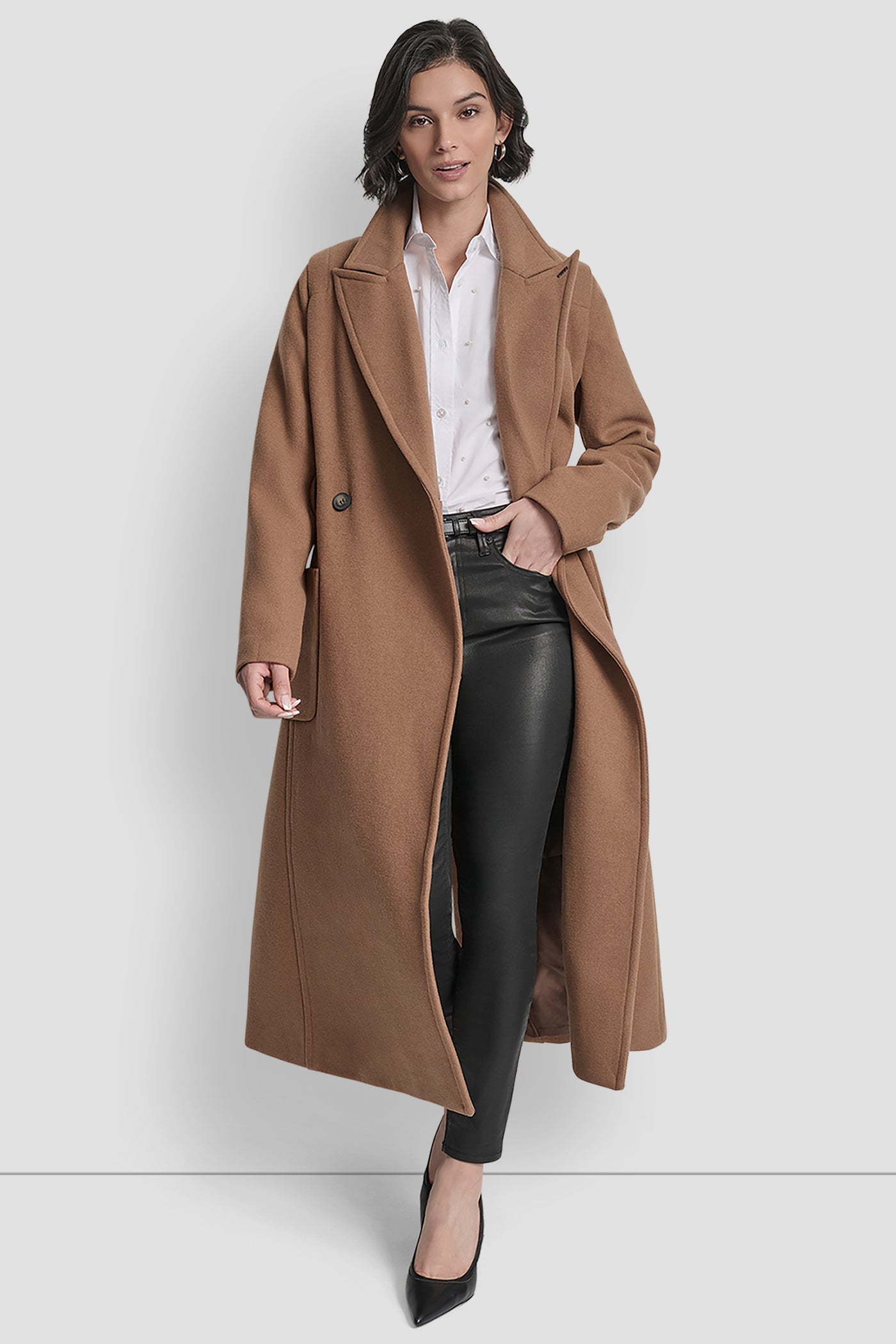 LONG WOOL TAILORED TIE WAIST COAT
