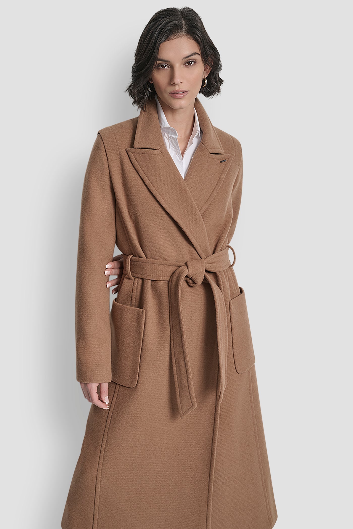 LONG WOOL TAILORED TIE WAIST COAT