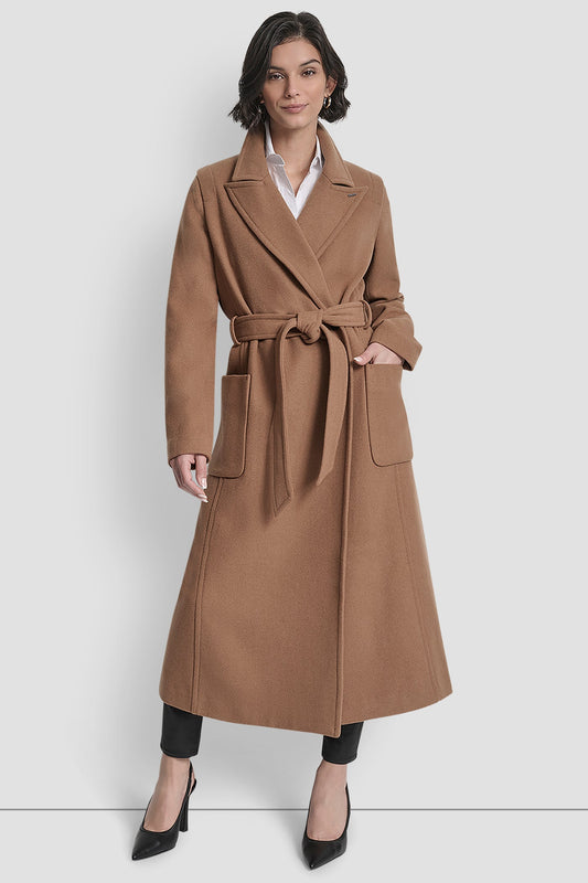 LONG WOOL TAILORED TIE WAIST COAT