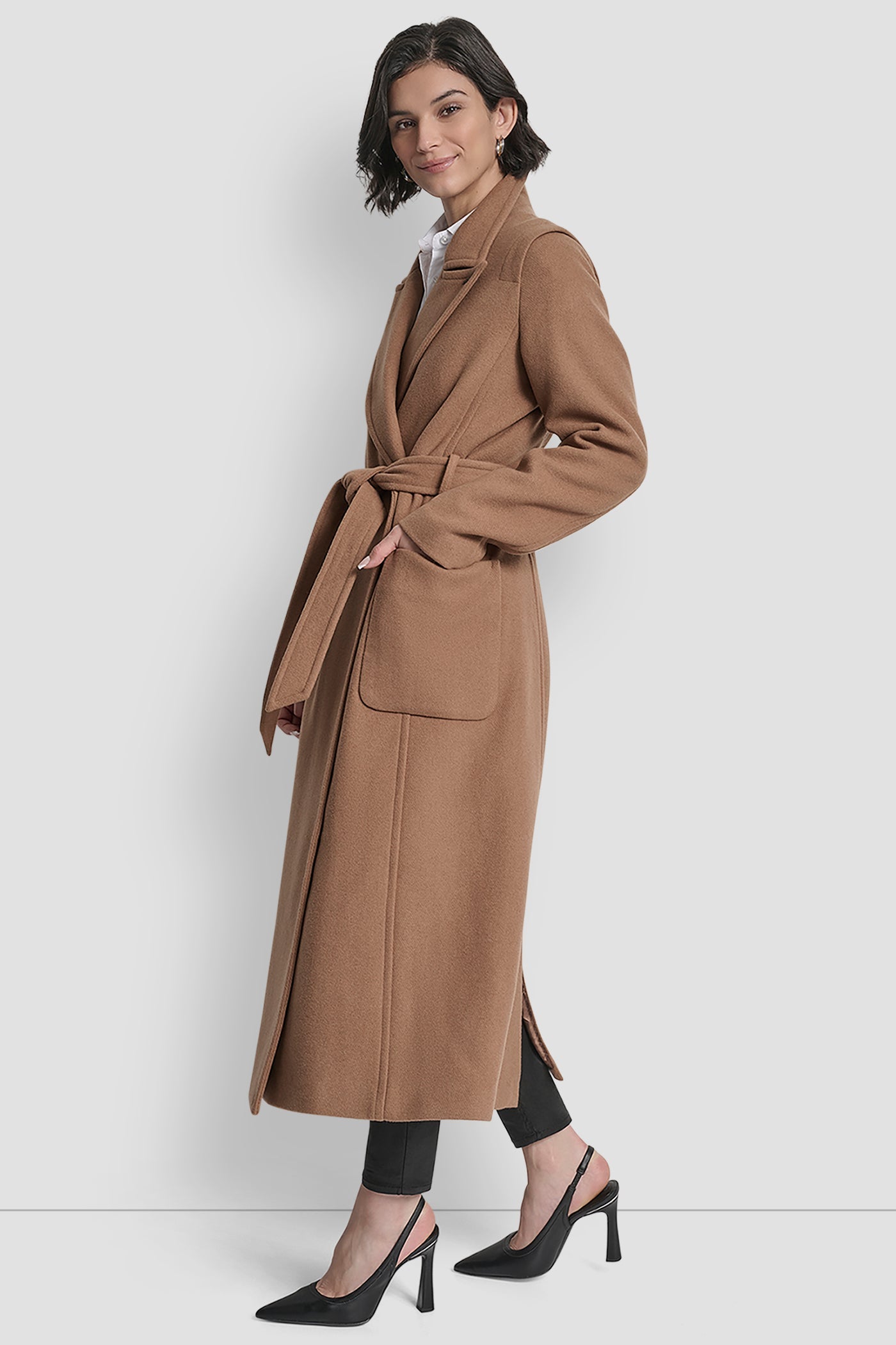 LONG WOOL TAILORED TIE WAIST COAT
