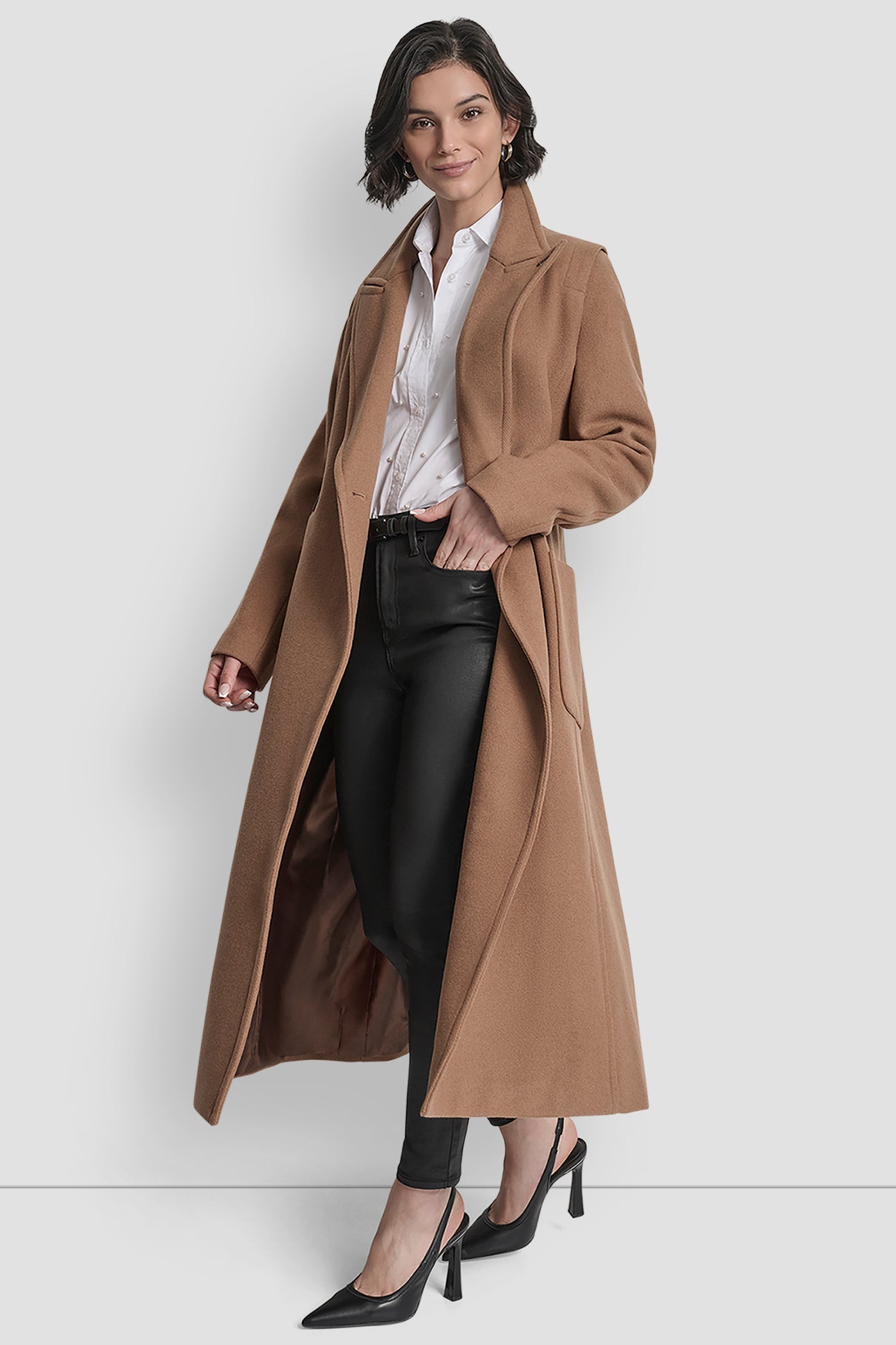 LONG WOOL TAILORED TIE WAIST COAT