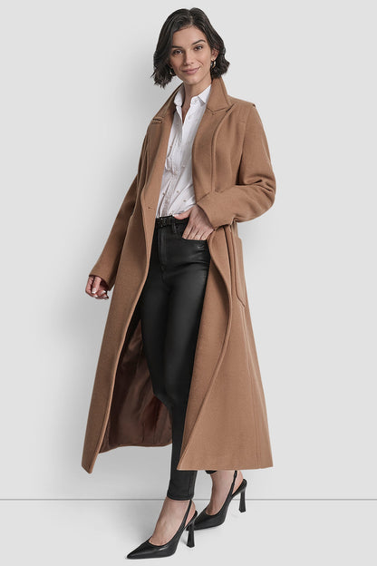 LONG WOOL TAILORED TIE WAIST COAT