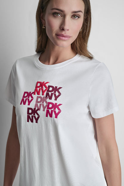 DKNY CAMO MIXED MEDIA LOGO TEE