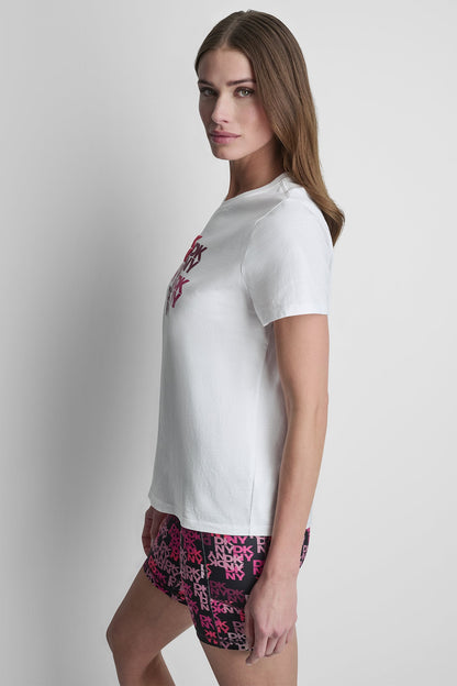 DKNY CAMO MIXED MEDIA LOGO TEE