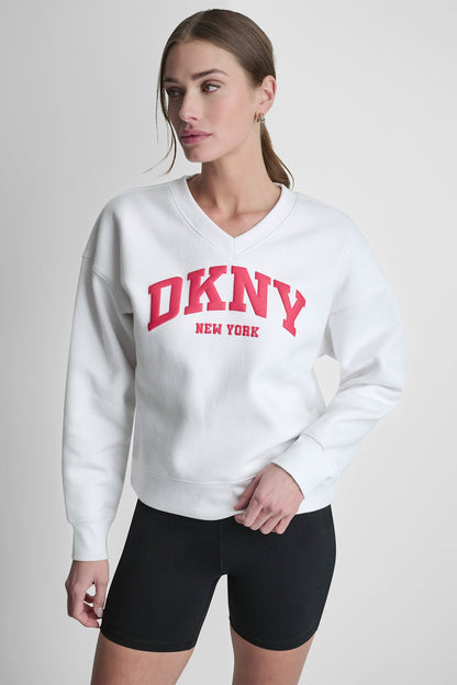 PUFF VARSITY LOGO V-NECK PULLOVER