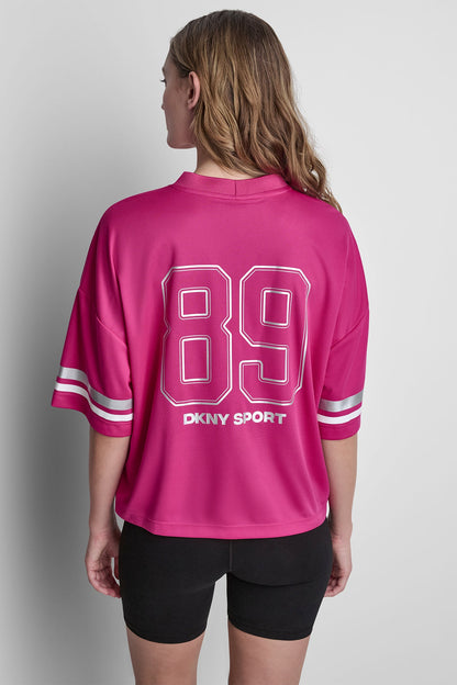 RHINESTONE VARSITY LOGO V-NECK JERSEY