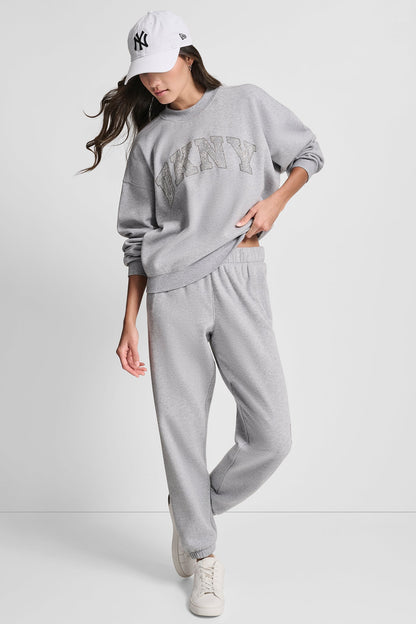 EXPLODED RHINESTONE VARISTY LOGO HIGH-RISE RELAXED