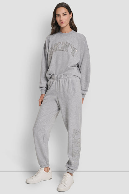 EXPLODED RHINESTONE VARISTY LOGO HIGH-RISE RELAXED