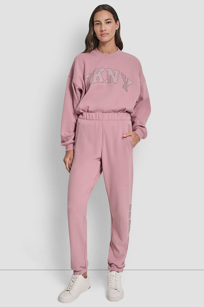 EXPLODED RHINESTONE VARISTY LOGO HIGH-RISE RELAXED