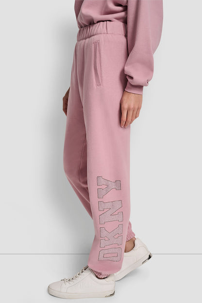 EXPLODED RHINESTONE VARISTY LOGO HIGH-RISE RELAXED