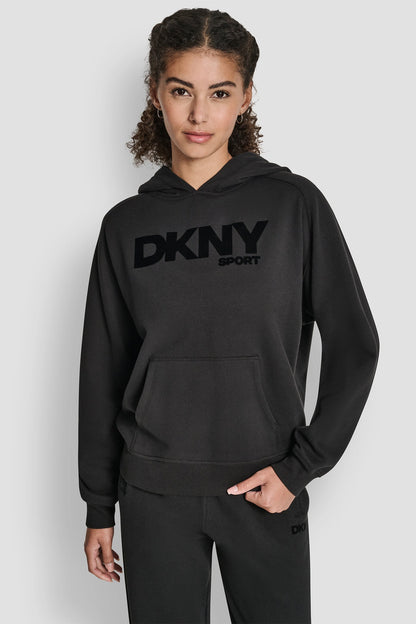 OVERSIZED FLOCKED LOGO PULLOVER HOODIE
