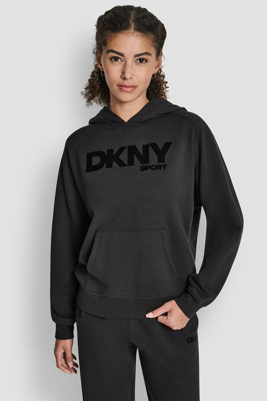 OVERSIZED FLOCKED LOGO PULLOVER HOODIE
