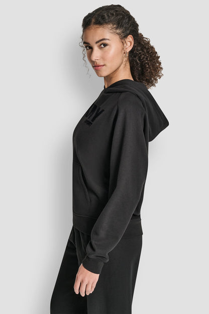 OVERSIZED FLOCKED LOGO PULLOVER HOODIE
