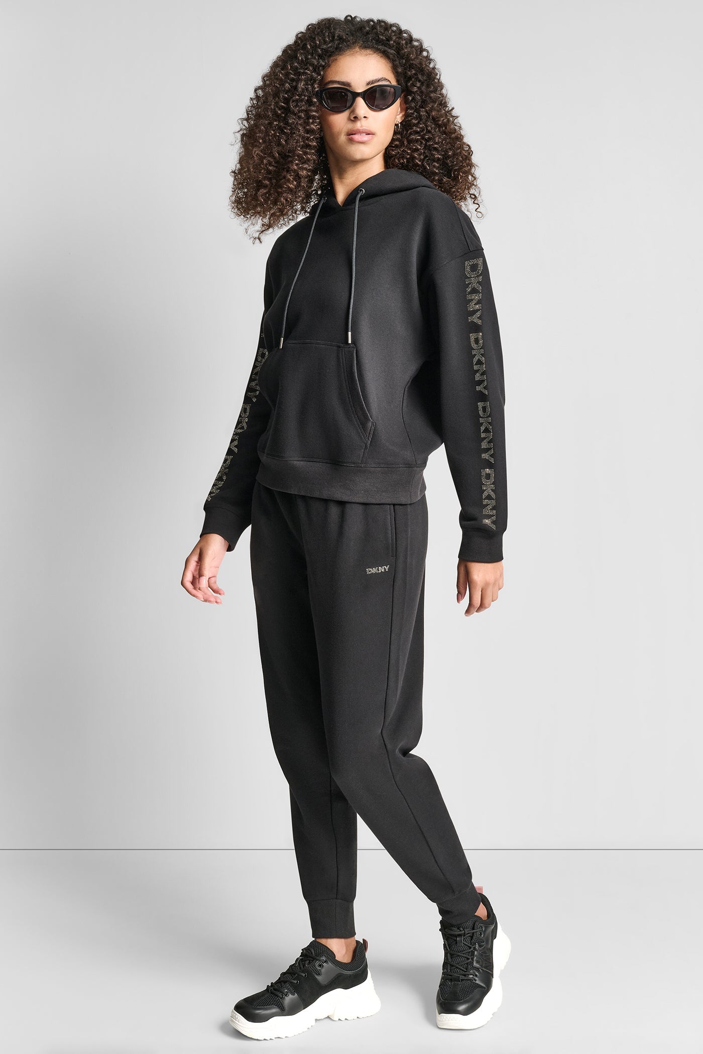 RELAXED RHINESTONE SLEEVE LOGO HOODIE