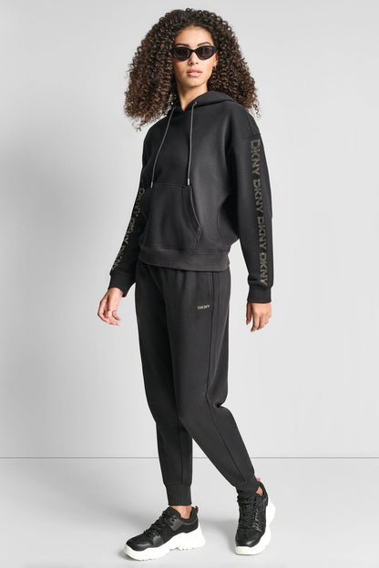 RELAXED RHINESTONE SLEEVE LOGO HOODIE
