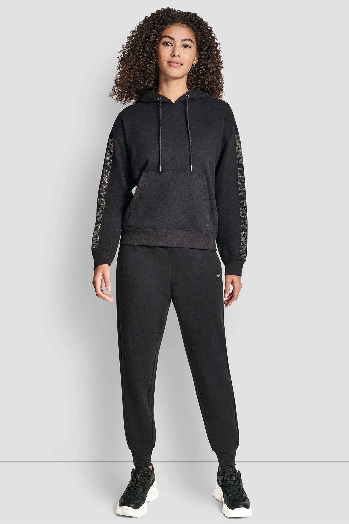 RELAXED RHINESTONE SLEEVE LOGO HOODIE