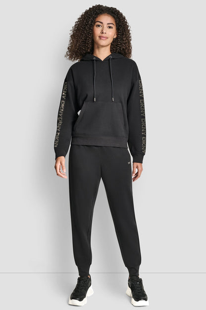 RELAXED RHINESTONE SLEEVE LOGO HOODIE