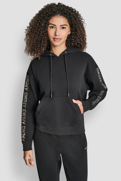 RELAXED RHINESTONE SLEEVE LOGO HOODIE