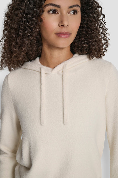 FEATHER YARN HOODIE WITH DRAWCORD AND TONAL LOGO