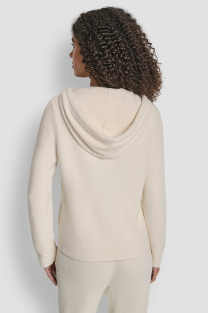 FEATHER YARN HOODIE WITH DRAWCORD AND TONAL LOGO