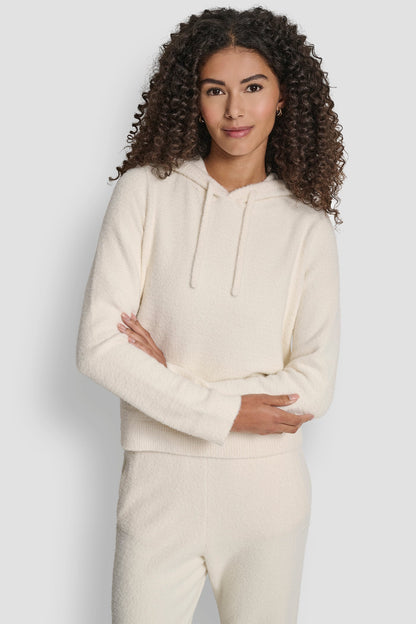 FEATHER YARN HOODIE WITH DRAWCORD AND TONAL LOGO