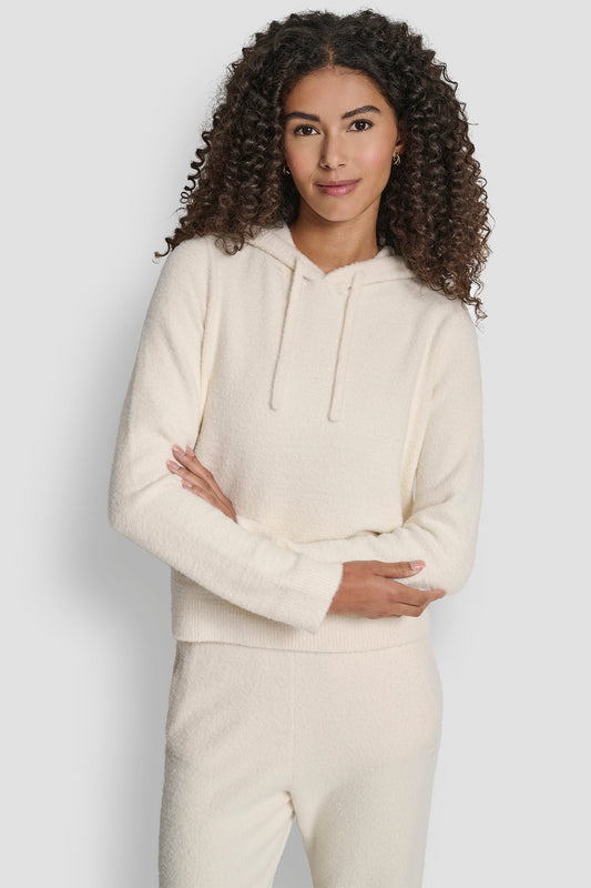FEATHER YARN HOODIE WITH DRAWCORD AND TONAL LOGO
