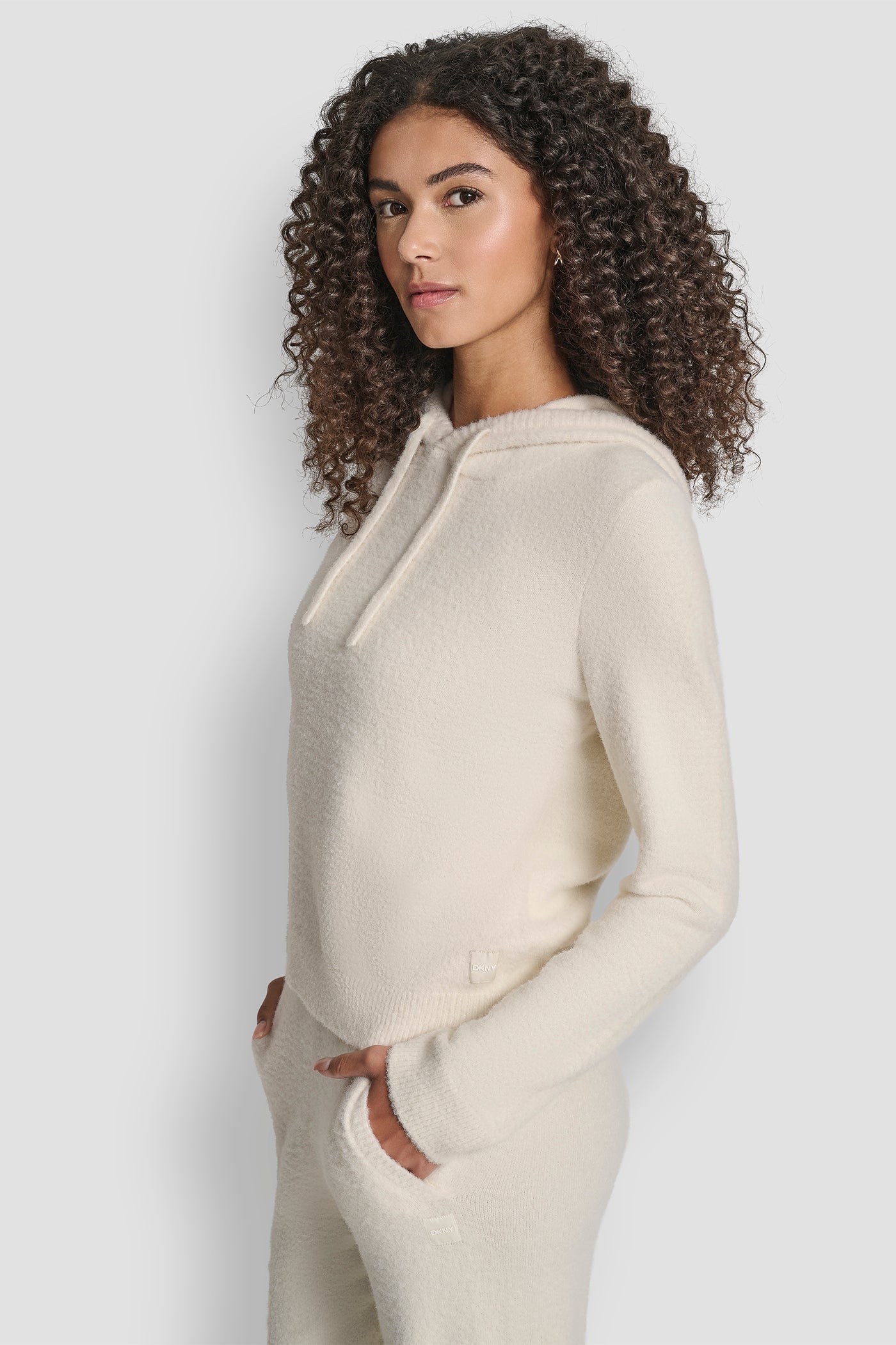 FEATHER YARN HOODIE WITH DRAWCORD AND TONAL LOGO