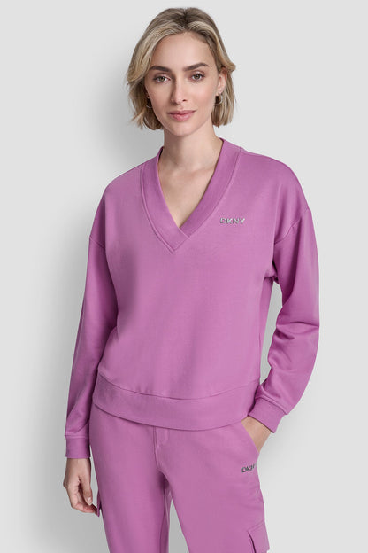 METALLIC BUBBLE LOGO V-NECK PULLOVER