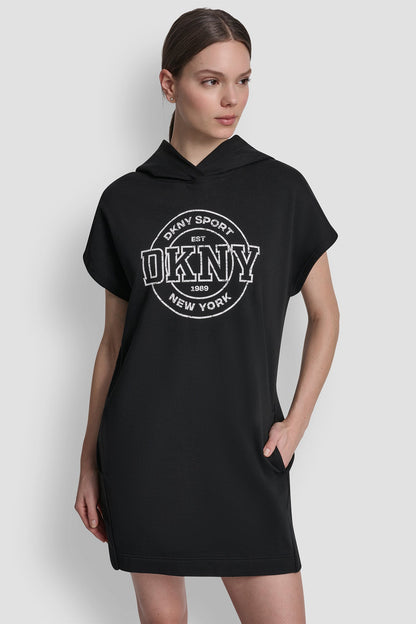 COLLEGIATE MEDALLION LOGO MINI HOODIE DRESS