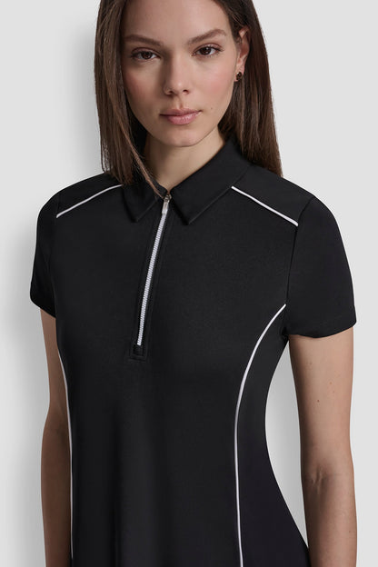HALF-ZIP POLO DRESS WITH CONTRAST PIPING