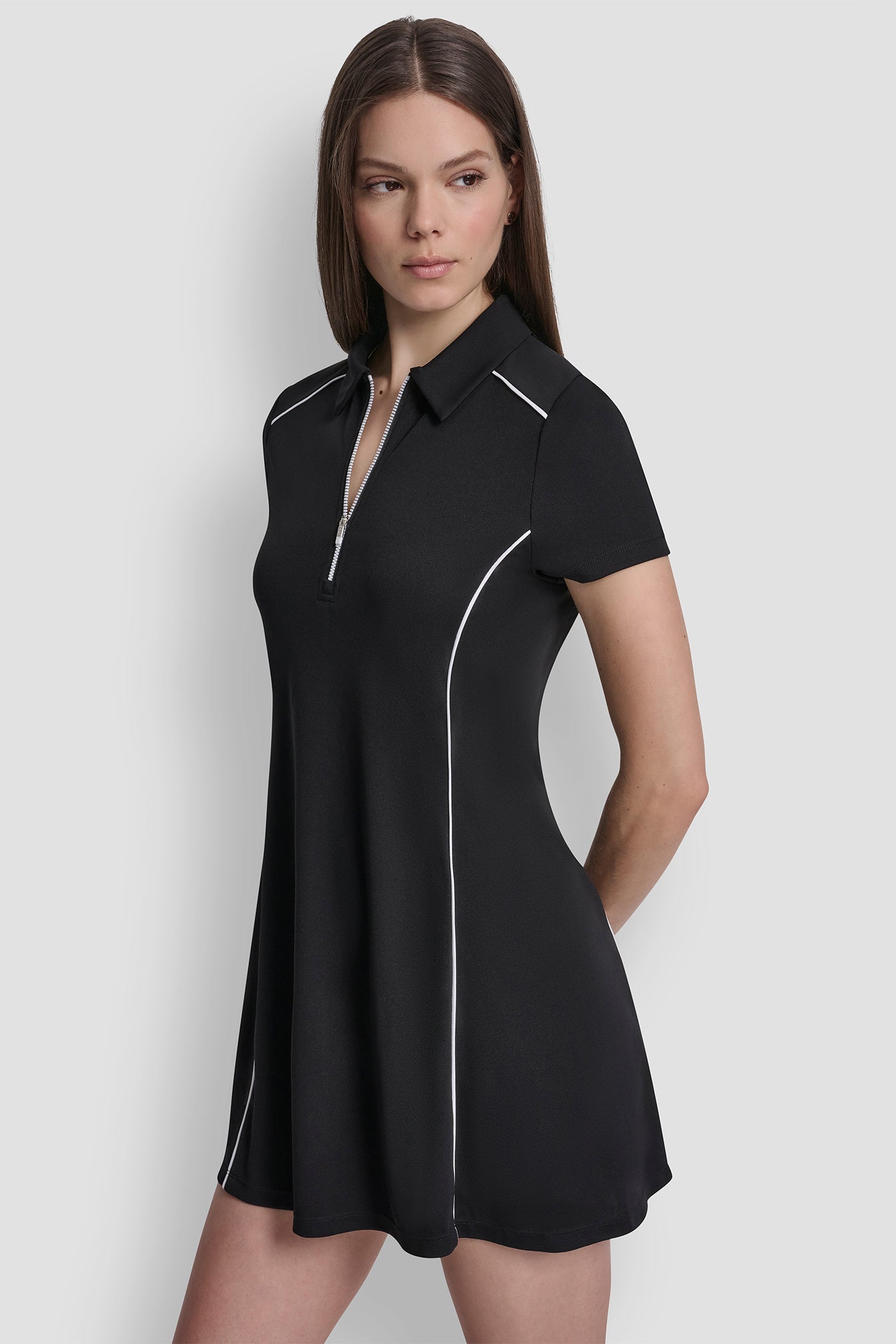 HALF-ZIP POLO DRESS WITH CONTRAST PIPING