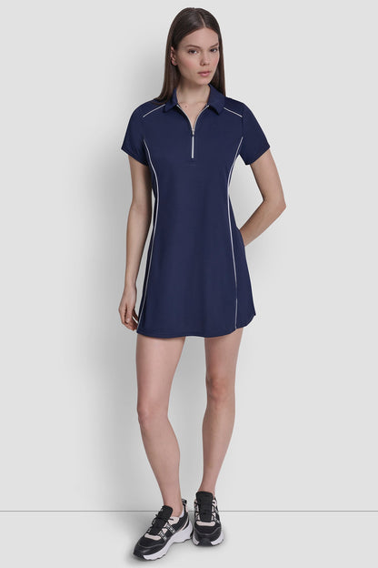HALF-ZIP POLO DRESS WITH CONTRAST PIPING