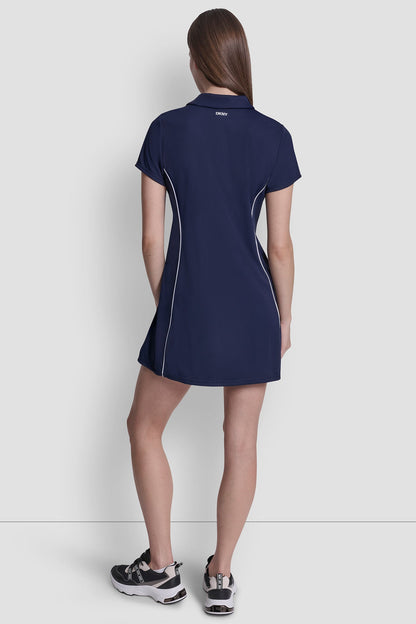 HALF-ZIP POLO DRESS WITH CONTRAST PIPING