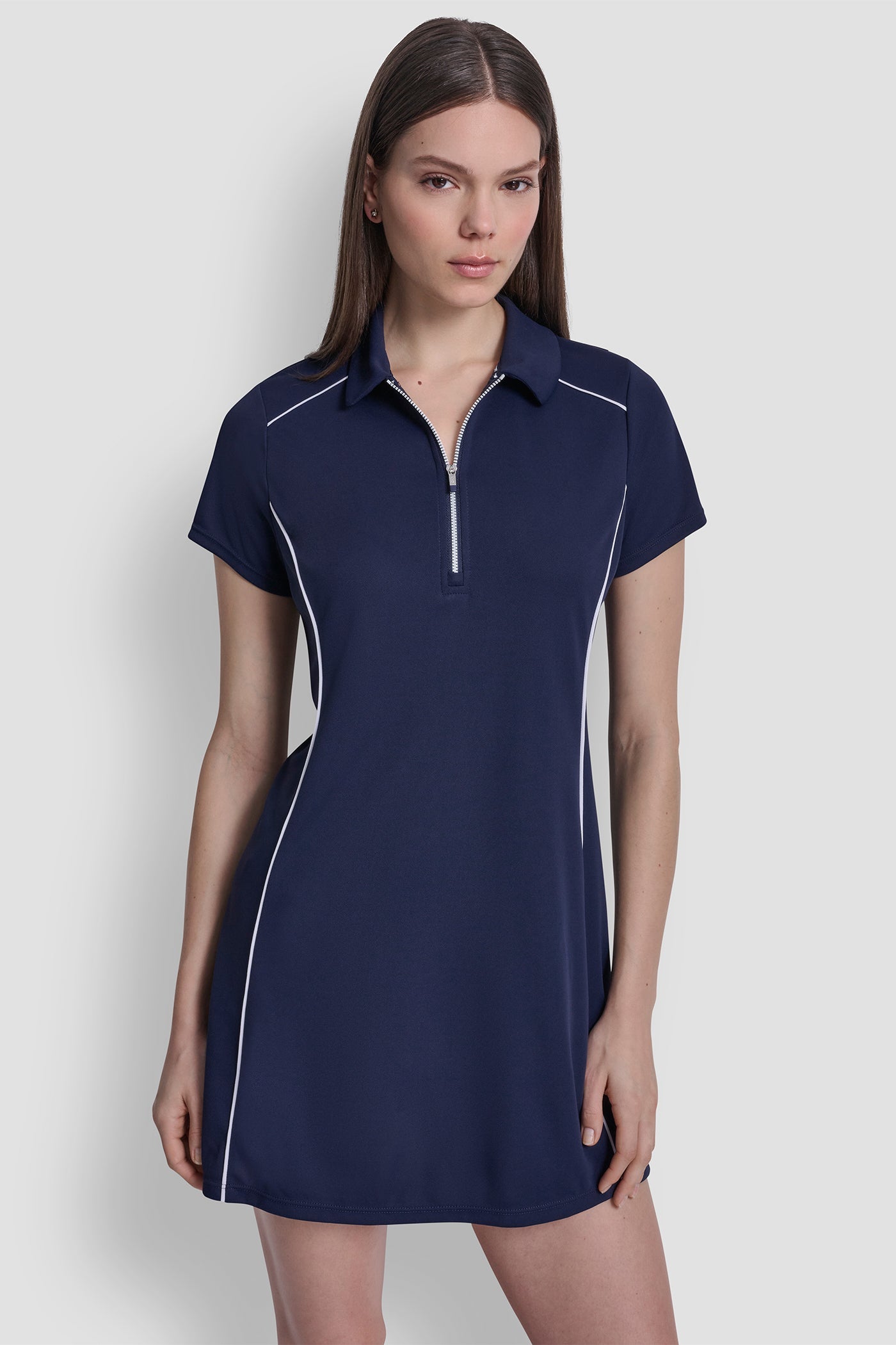 HALF-ZIP POLO DRESS WITH CONTRAST PIPING