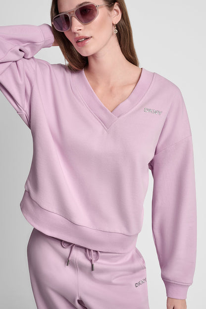 METALLIC BUBBLE LOGO V-NECK PULLOVER