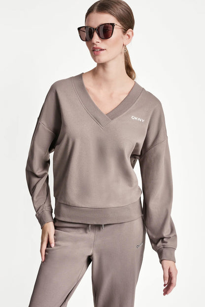 METALLIC BUBBLE LOGO V-NECK PULLOVER
