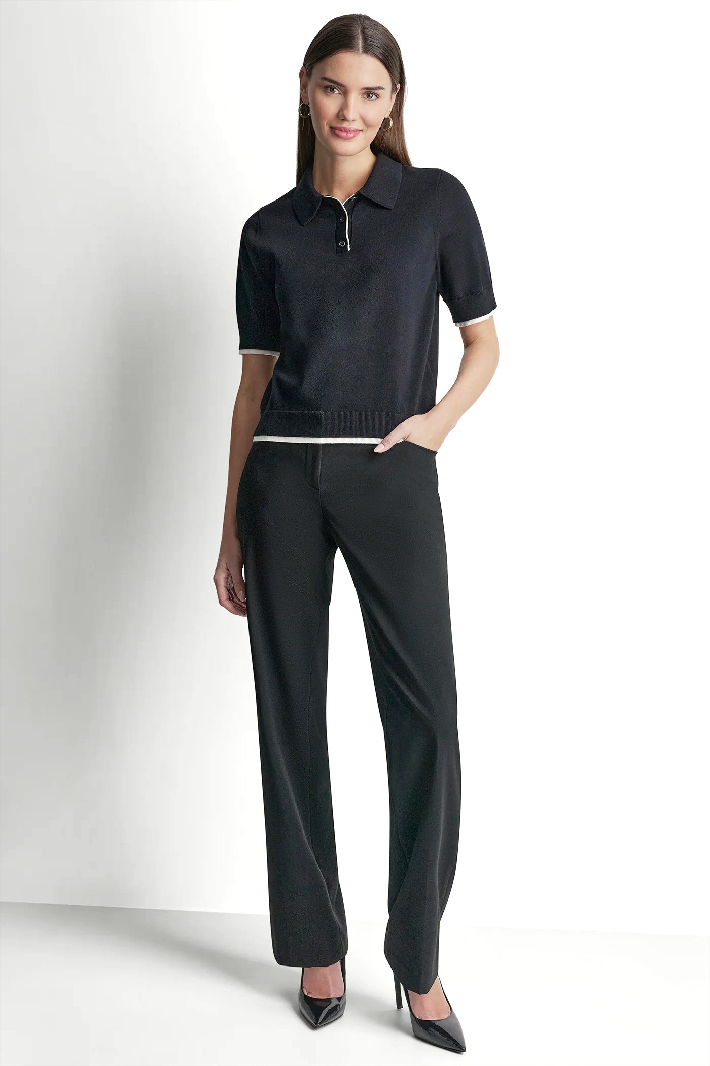 COLOR BLOCK POLO SWEATER